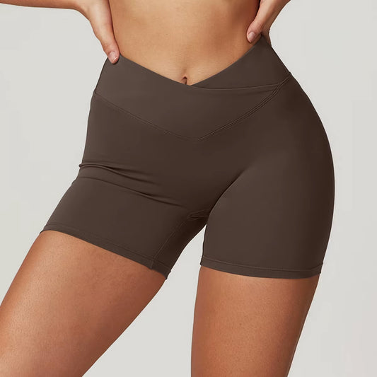 Gym Shorts Solid Women Yoga Shorts Crossover Fitness Short Leggings High Waist Running Short Pants Stretch Workout Short Clothes